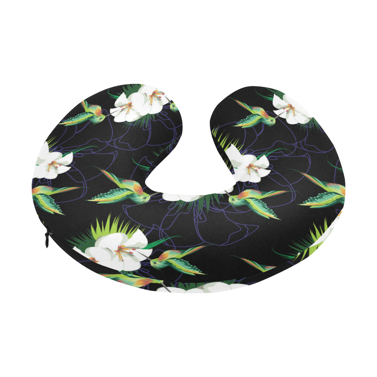 Hummingbird with Flower Pattern Print Design 03 U-Shaped Travel Neck Pillow