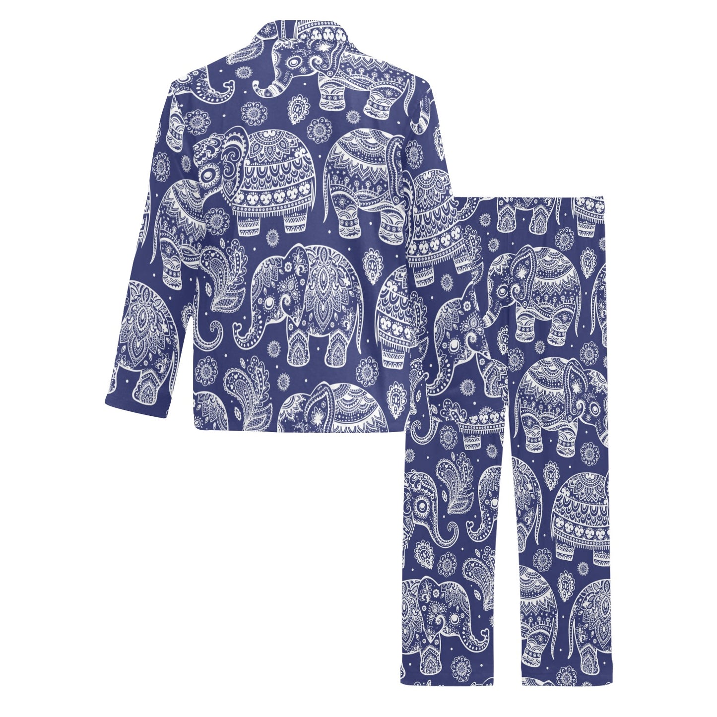 White Elephant Mandala Men's Long Pajama Set