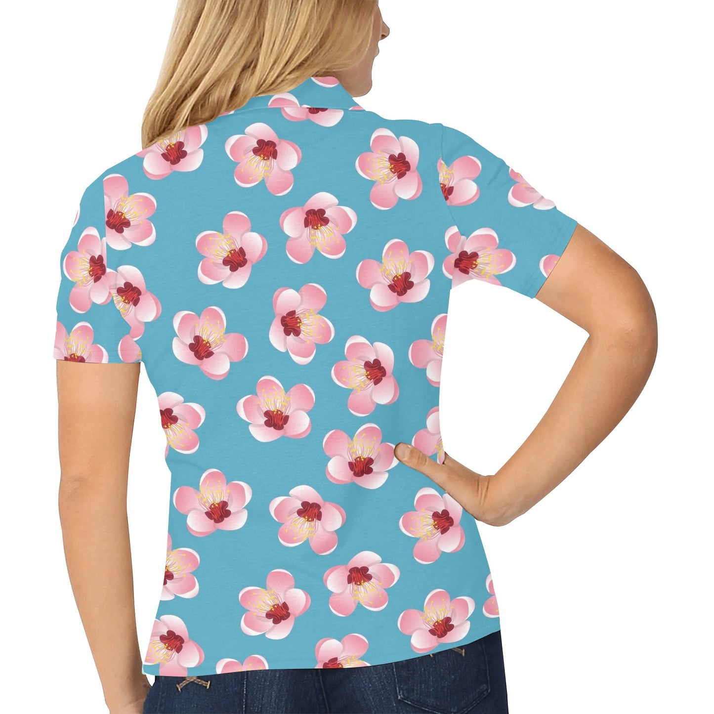 Cherry Blossom Pattern Print Design CB09 Women's Polo Shirt