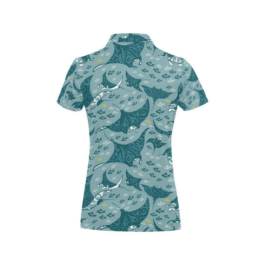 Manta Ray Tribal Pattern Print Design 03 Women's Polo Shirt