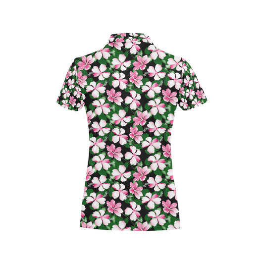 Hibiscus Pink Flower Hawaiian Print Women's Polo Shirt