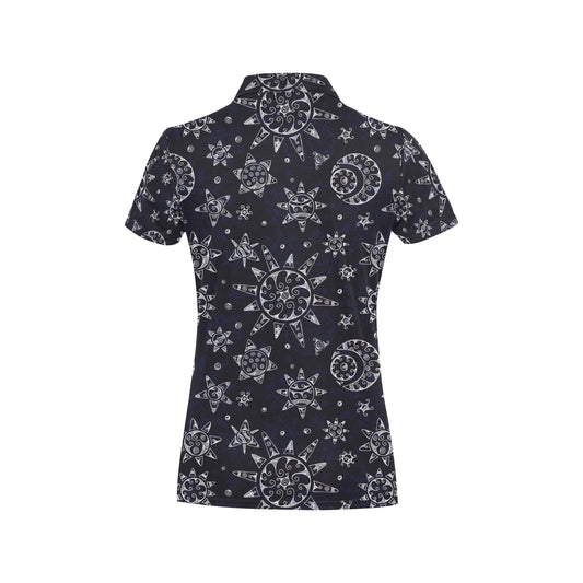 Sun Moon Pattern Women's Polo Shirt