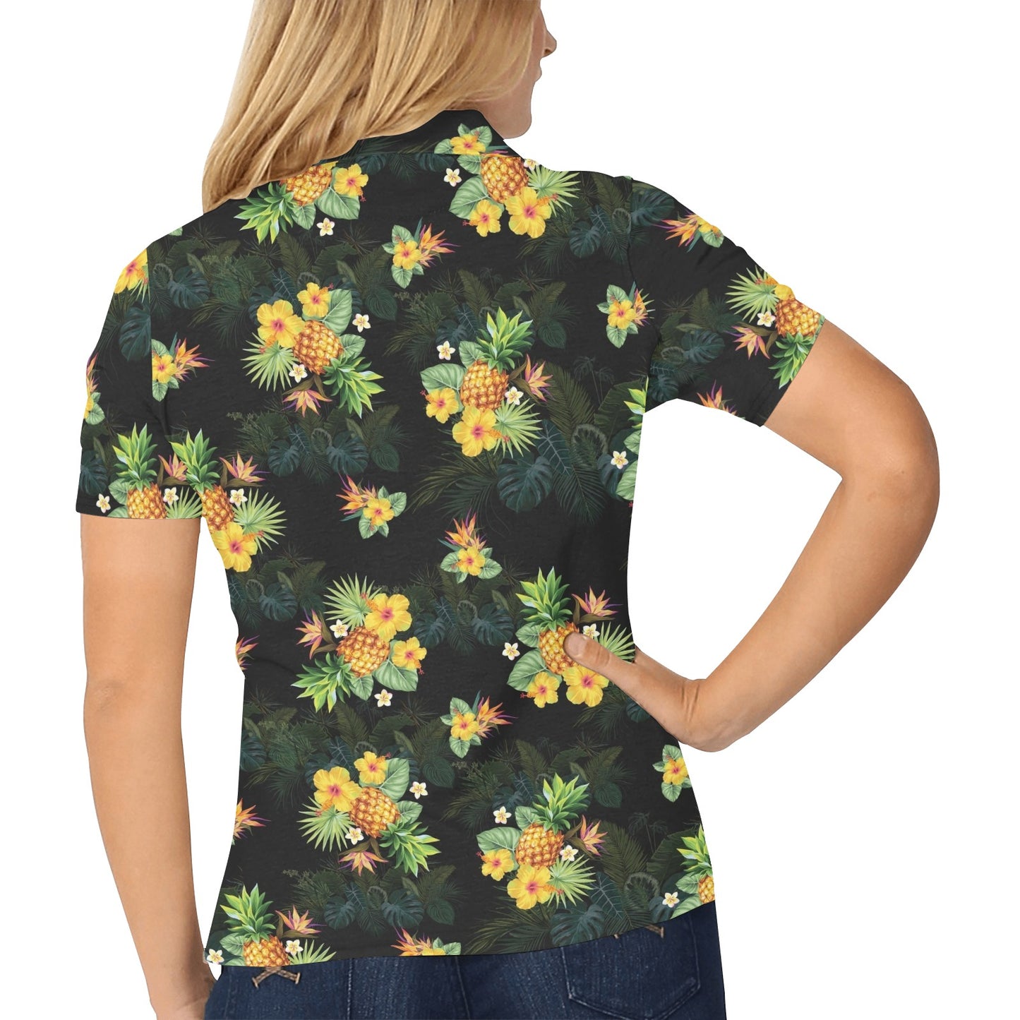 Pineapple Tropical Flower Print Pattern Women's Polo Shirt