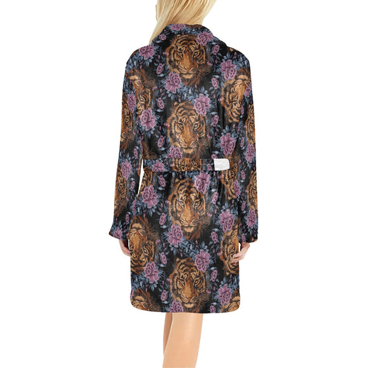 Tiger Head Floral Women's Fleece Robe