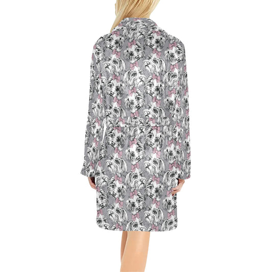 Maltese Pattern Print Design 01 Women's Fleece Robe