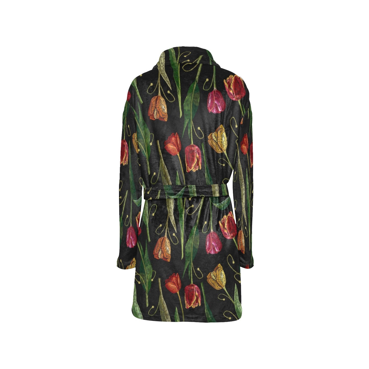 Tulip Embroidered Pattern Print Design TP01 Women's Fleece Robe