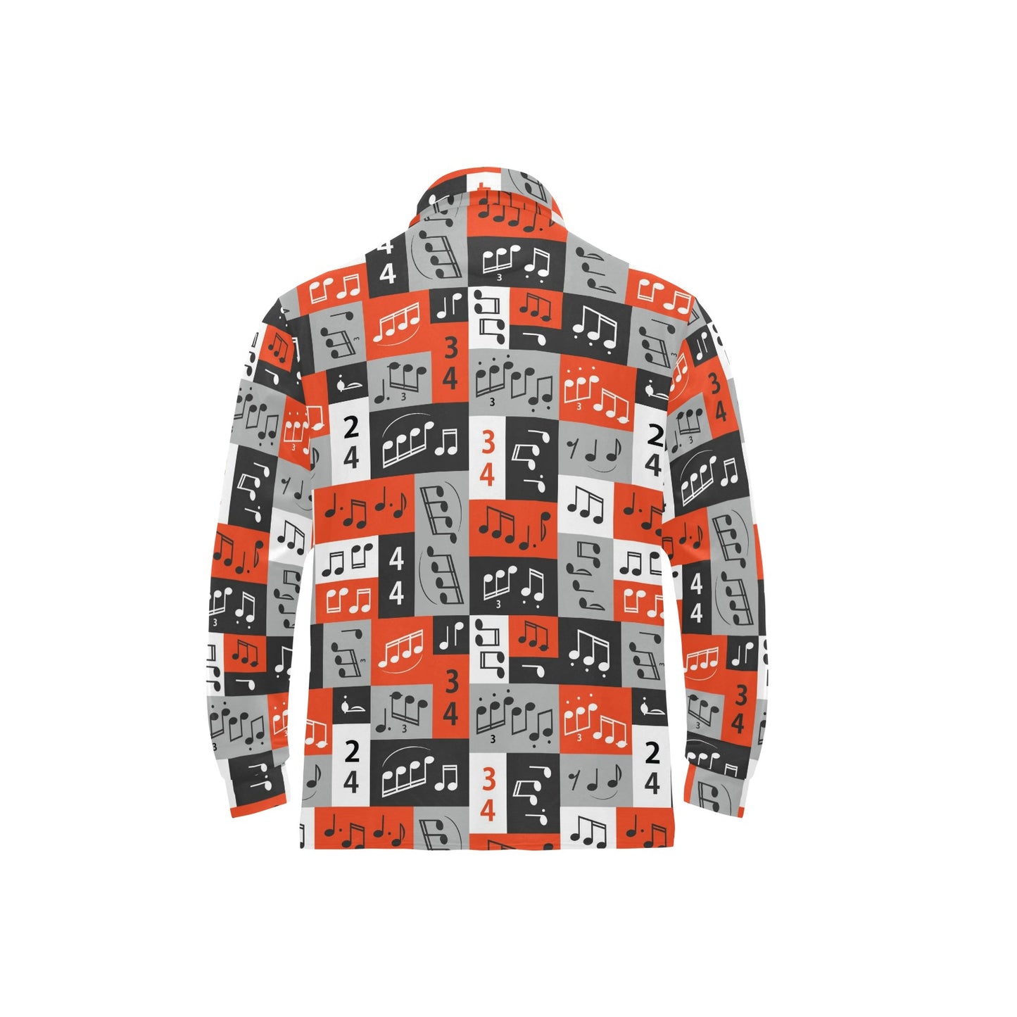 Music Note Design Themed Print Long Sleeve Polo Shirt For Men's