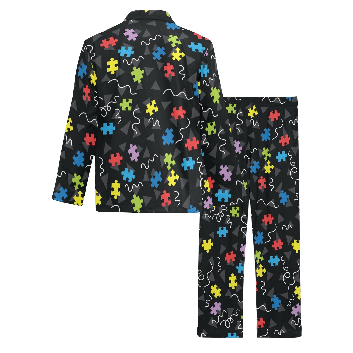 Autism Awareness Pattern Print Design 01 Men's Long Pajama Set