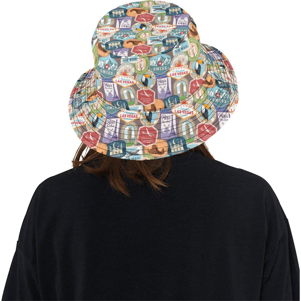 Travel Stamp Print Design LKS301 Unisex Bucket Hat