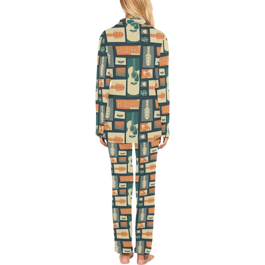 Acoustic Guitar Pattern Print Design 02 Women's Long Pajama Set