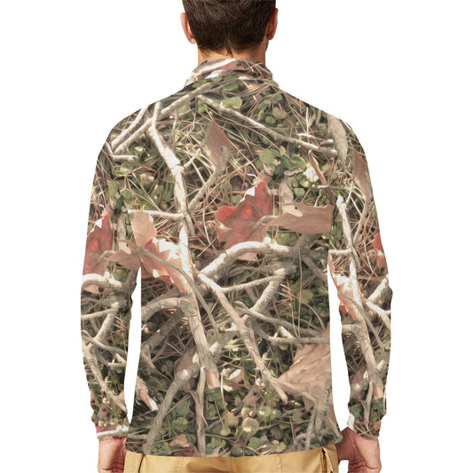 Camouflage Realistic Tree Authumn Print Long Sleeve Polo Shirt For Men's