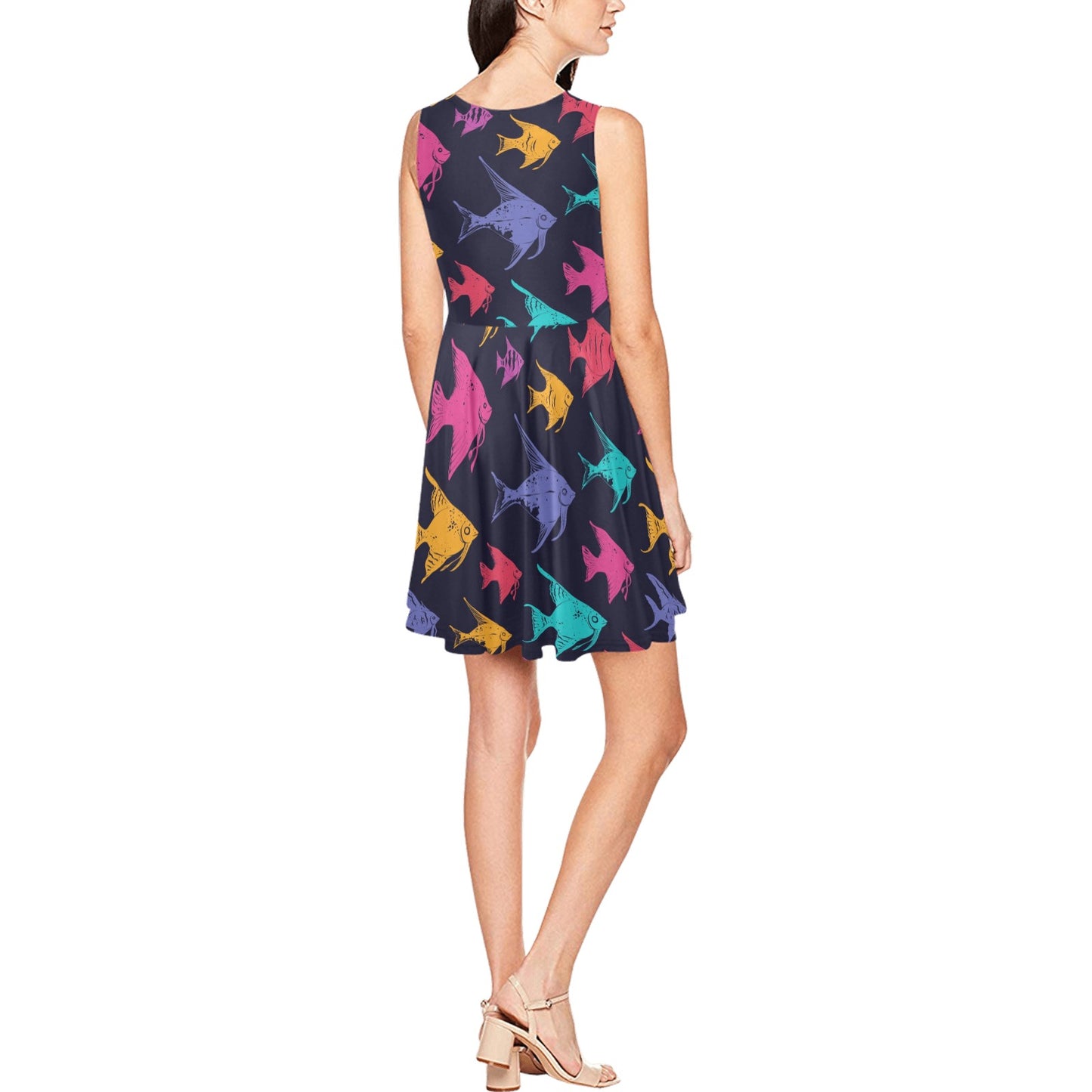 Angelfish Colorful Pattern Print Design 03 Sleeveless Dress