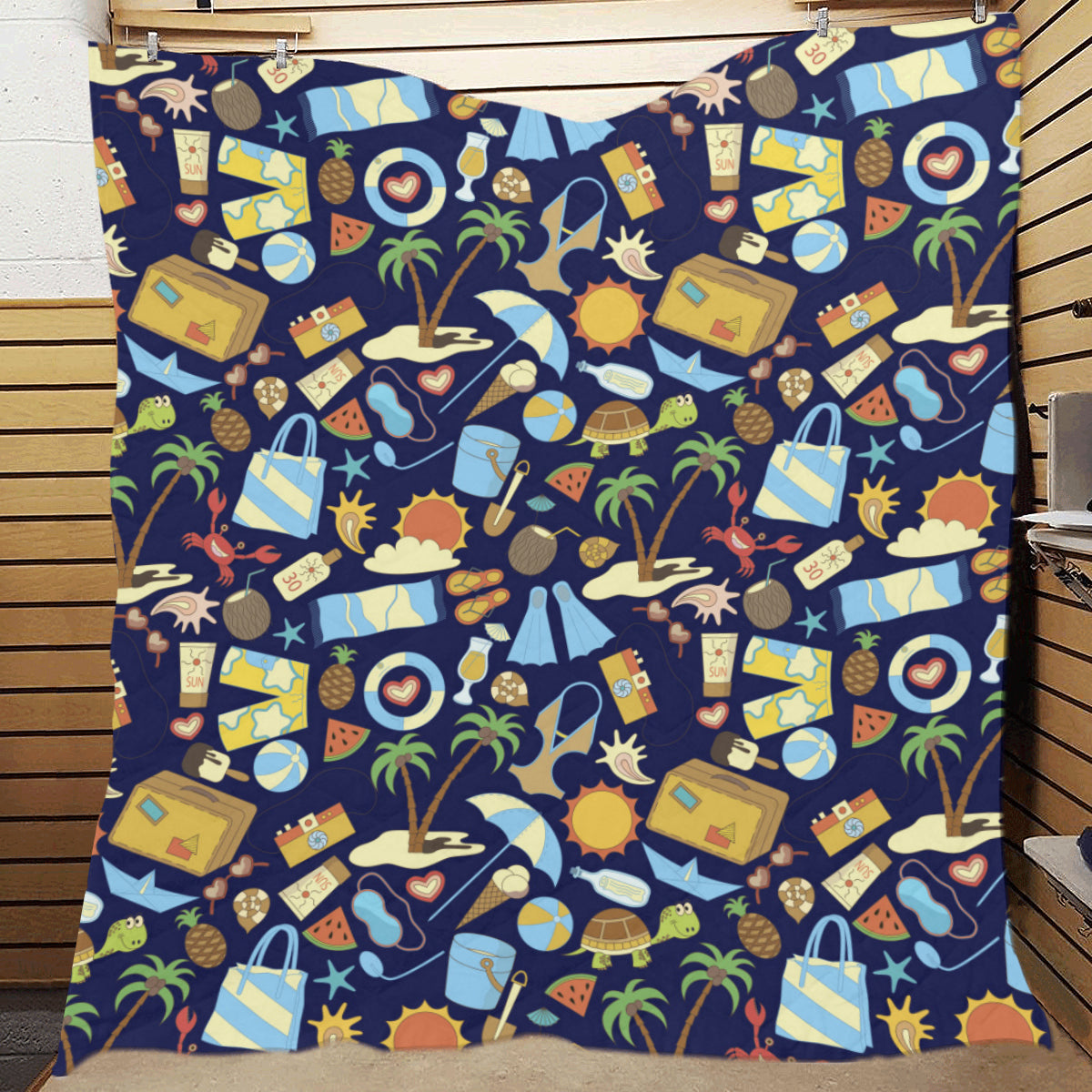 Beach Themed Pattern Print Design 04 Premium Quilt
