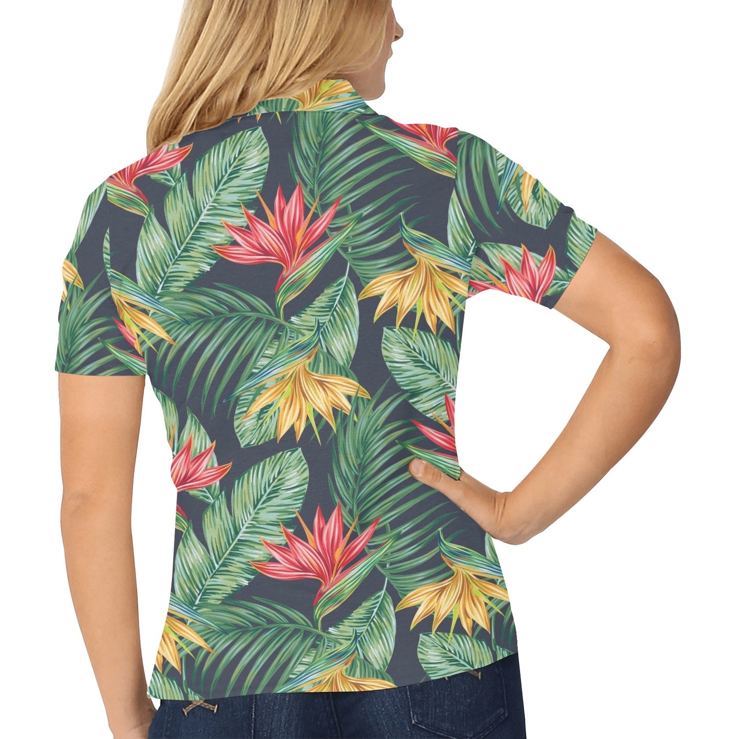 Bird Of Paradise Pattern Print Design BOP09 Women's Polo Shirt