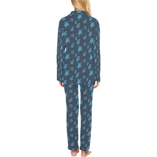Sea Turtle Print Design LKS307 Women's Long Pajama Set
