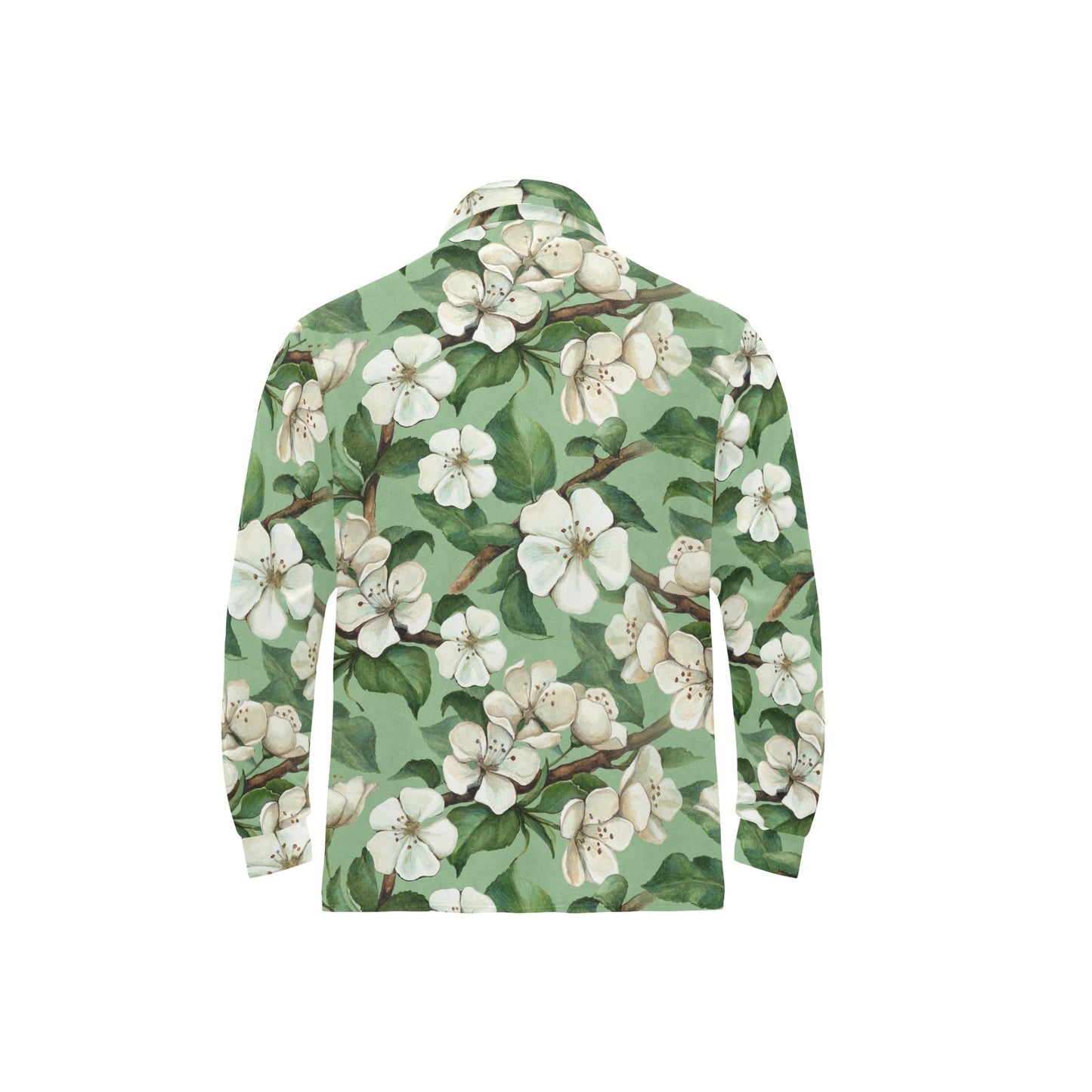 Apple blossom Pattern Print Design AB02 Long Sleeve Polo Shirt For Men's