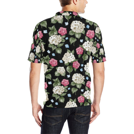 Hydrangea Pattern Print Design HD09 Men Polo Shirt