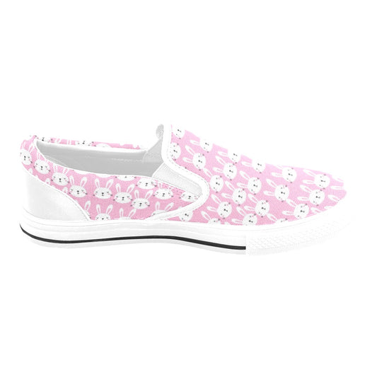 Rabbit Print Design LKS401 White Slip Ons Canvas Women's Shoes