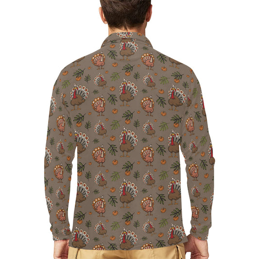 Thanksgiving Print Design LKS306 Long Sleeve Polo Shirt For Men's