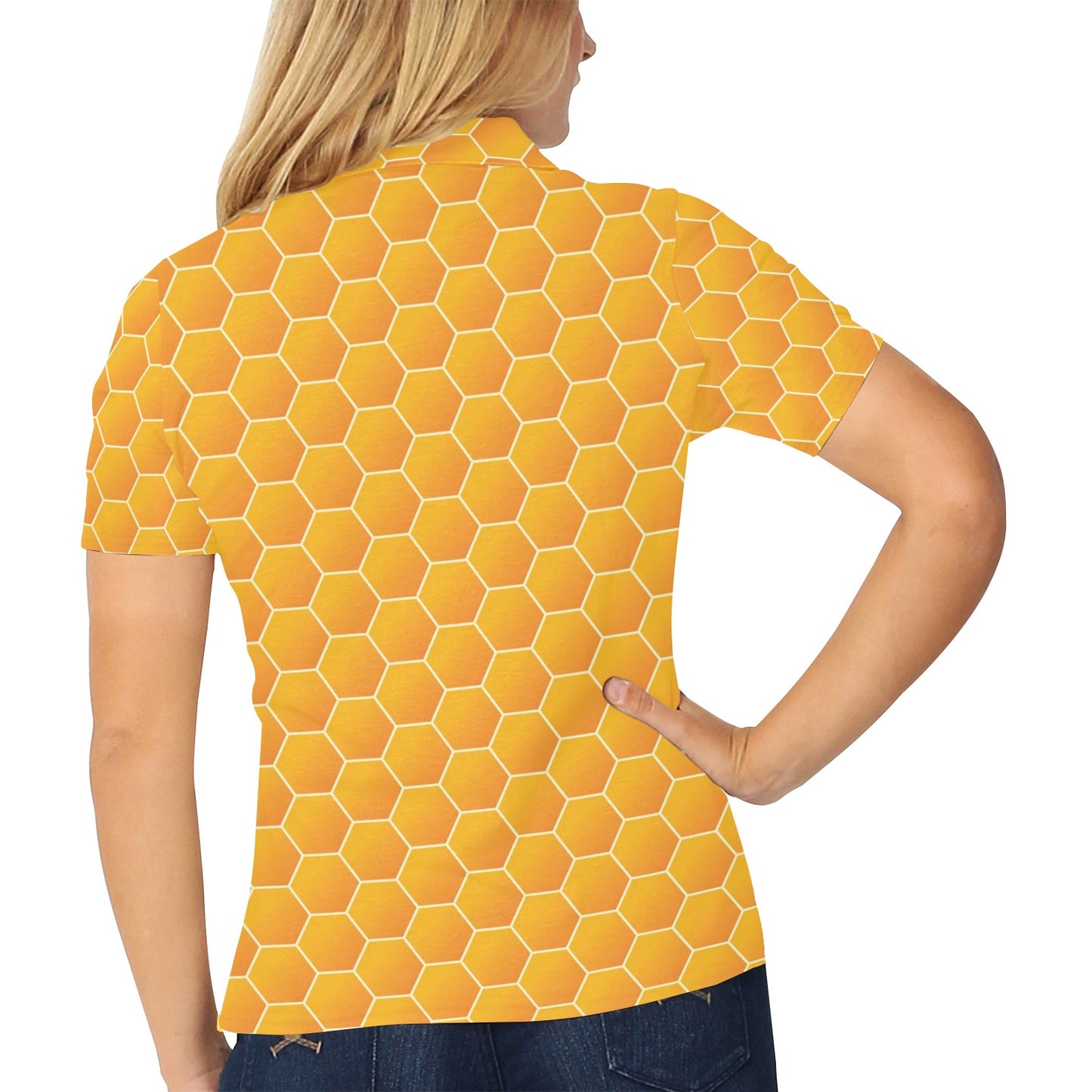 Honey Bee Honeycomb Print Design LKS3011 Women's Polo Shirt