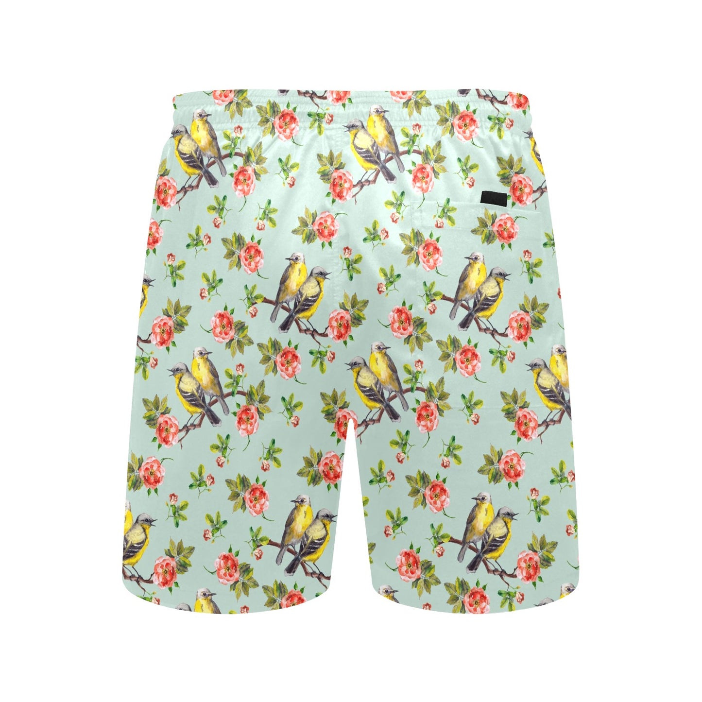 Bird with Red Flower Print Pattern Men's Swim Trunks Beach Shorts