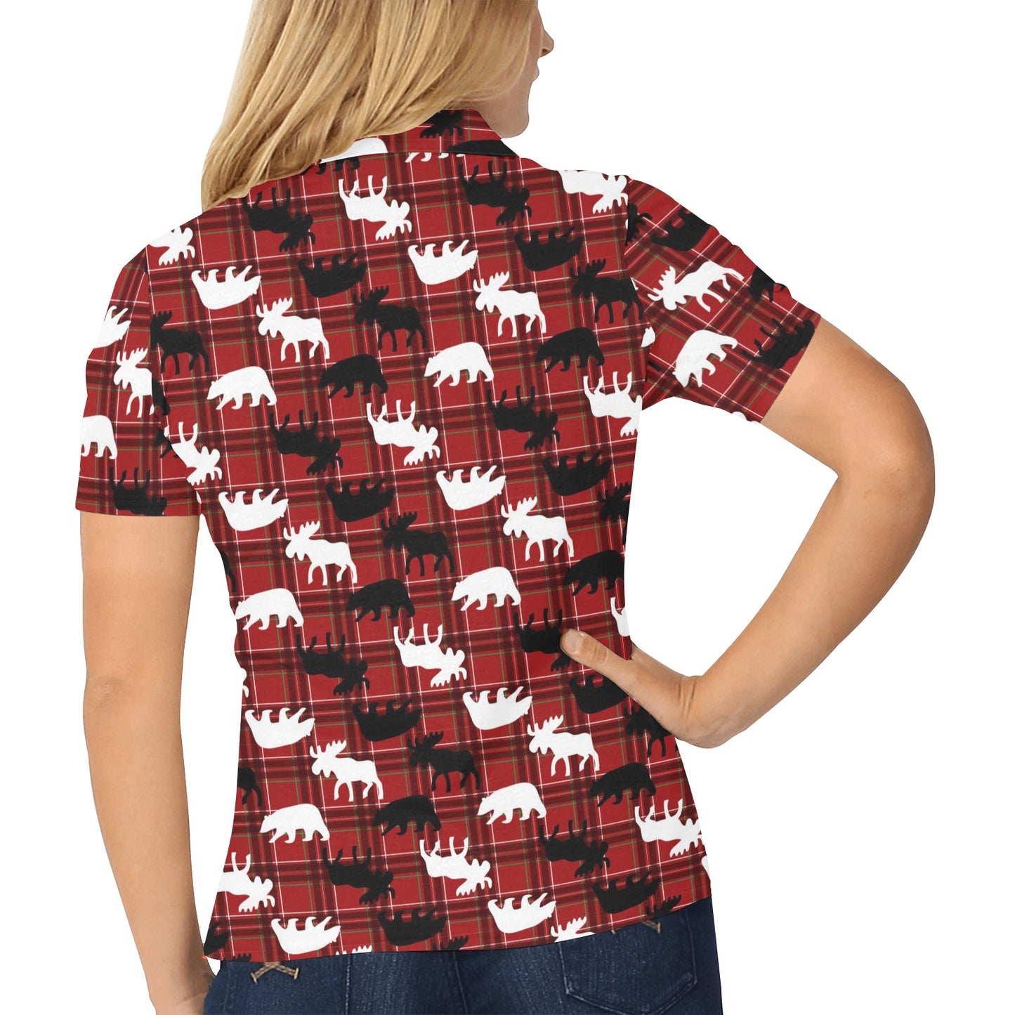 Moose Print Design LKS401 Women's Polo Shirt