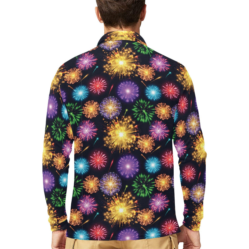 Firework Print Design LKS305 Long Sleeve Polo Shirt For Men's