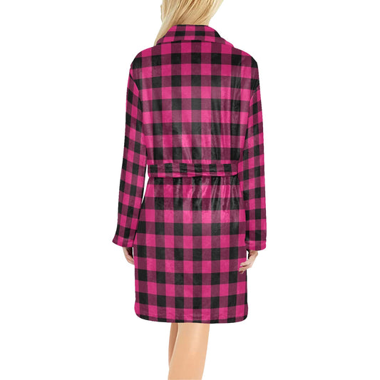 Pink Tartan Plaid Pattern Women's Fleece Robe