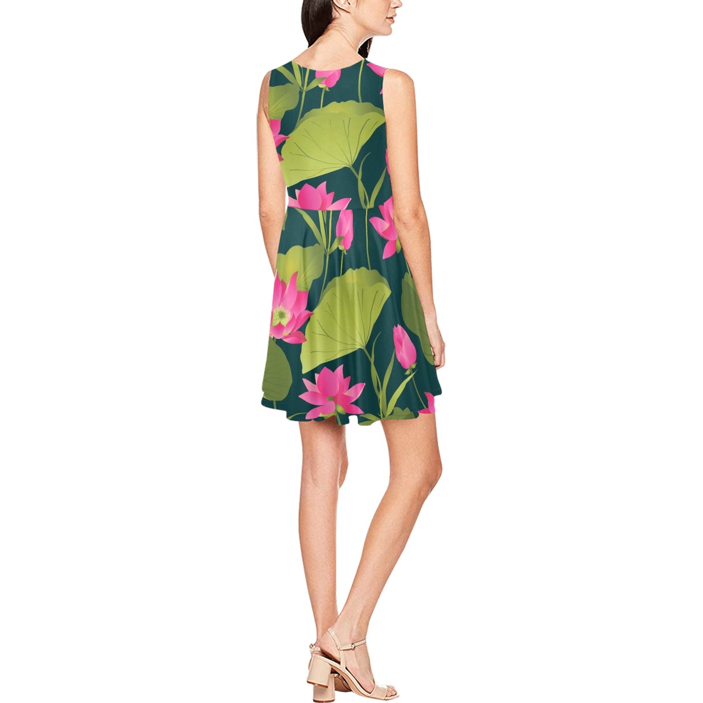 Water Lily Pattern Print Design WL09 Sleeveless Dress
