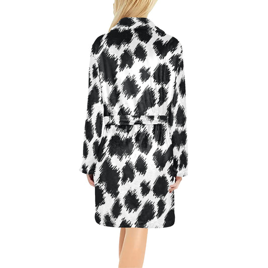 Cheetah Black Print Pattern Women's Fleece Robe