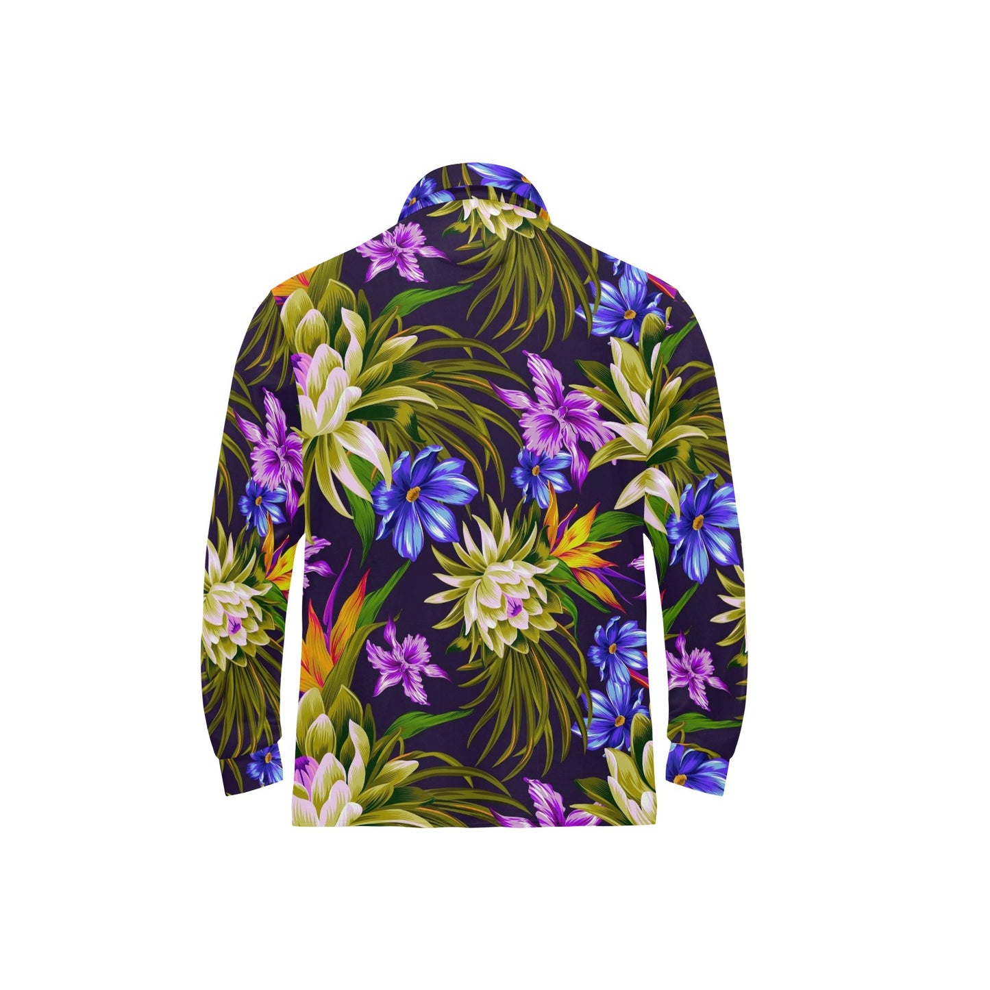 Water Lily Pattern Print Design WL08 Long Sleeve Polo Shirt For Men's
