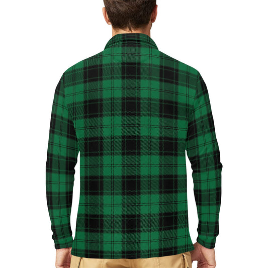 Tartan Green Print Design LKS302 Long Sleeve Polo Shirt For Men's
