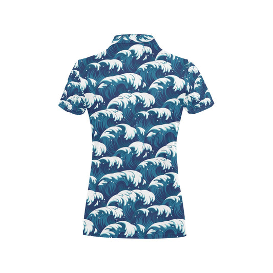 Ocean Wave Pattern Print Women's Polo Shirt