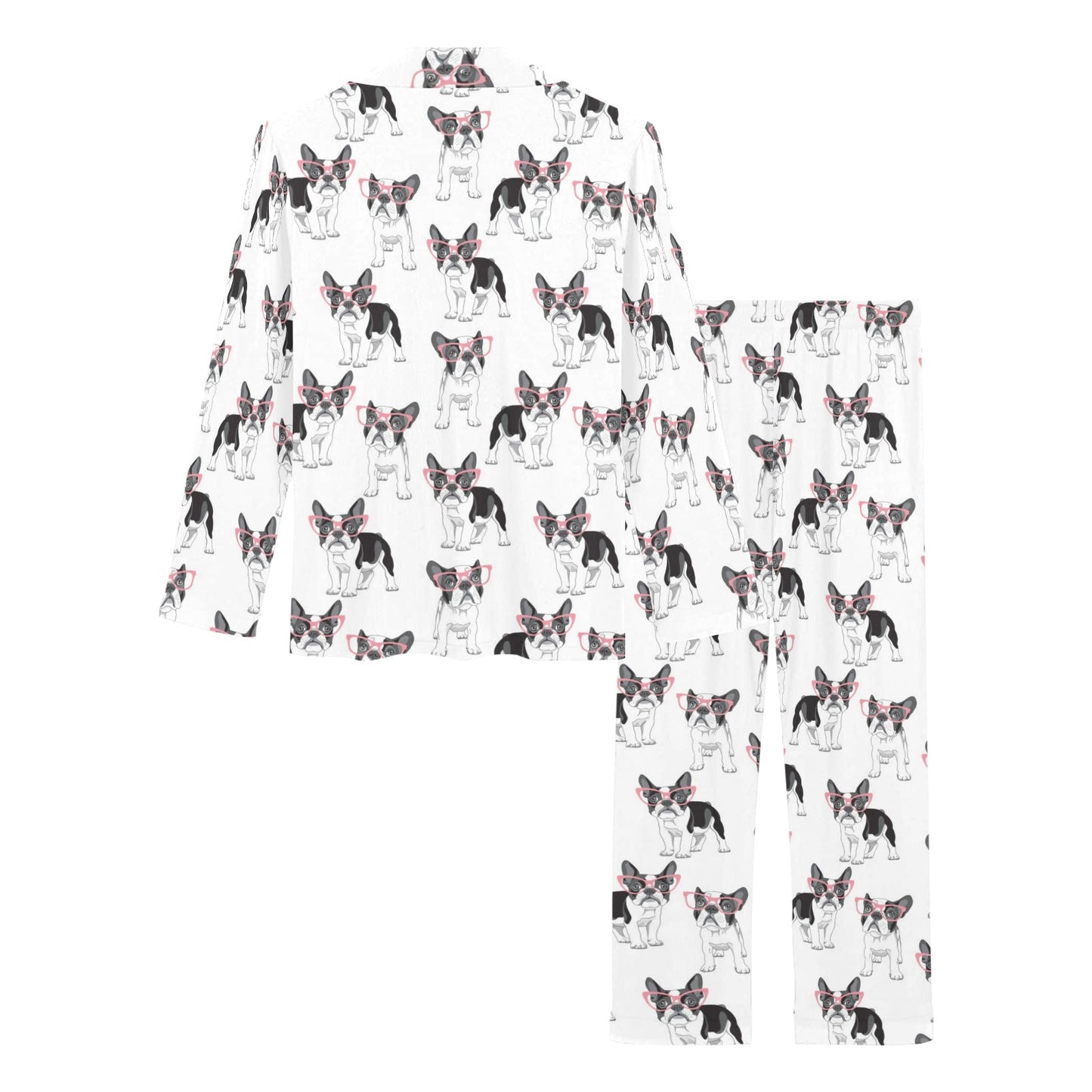 Boston Terrier Pattern Print Design 03 Women's Long Pajama Set