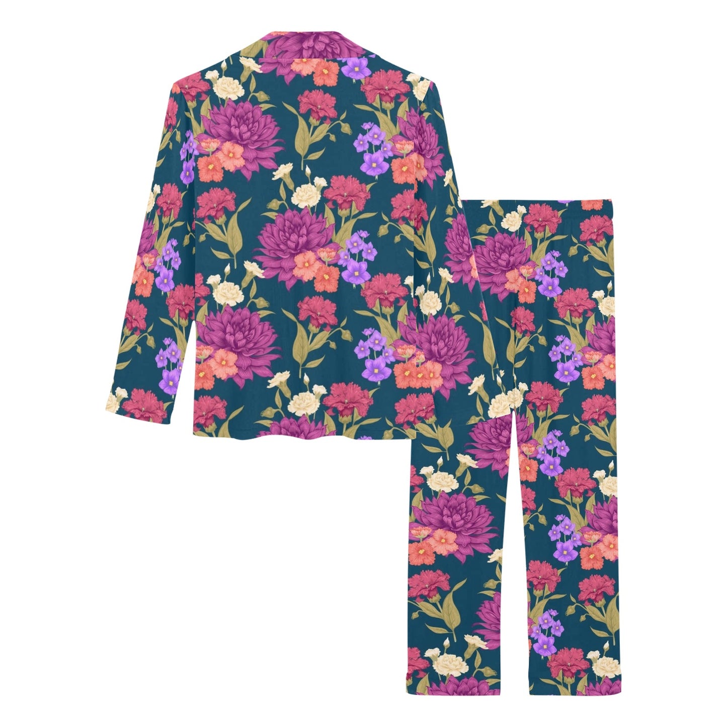 Dahlia Pattern Print Design DH01 Women's Long Pajama Set