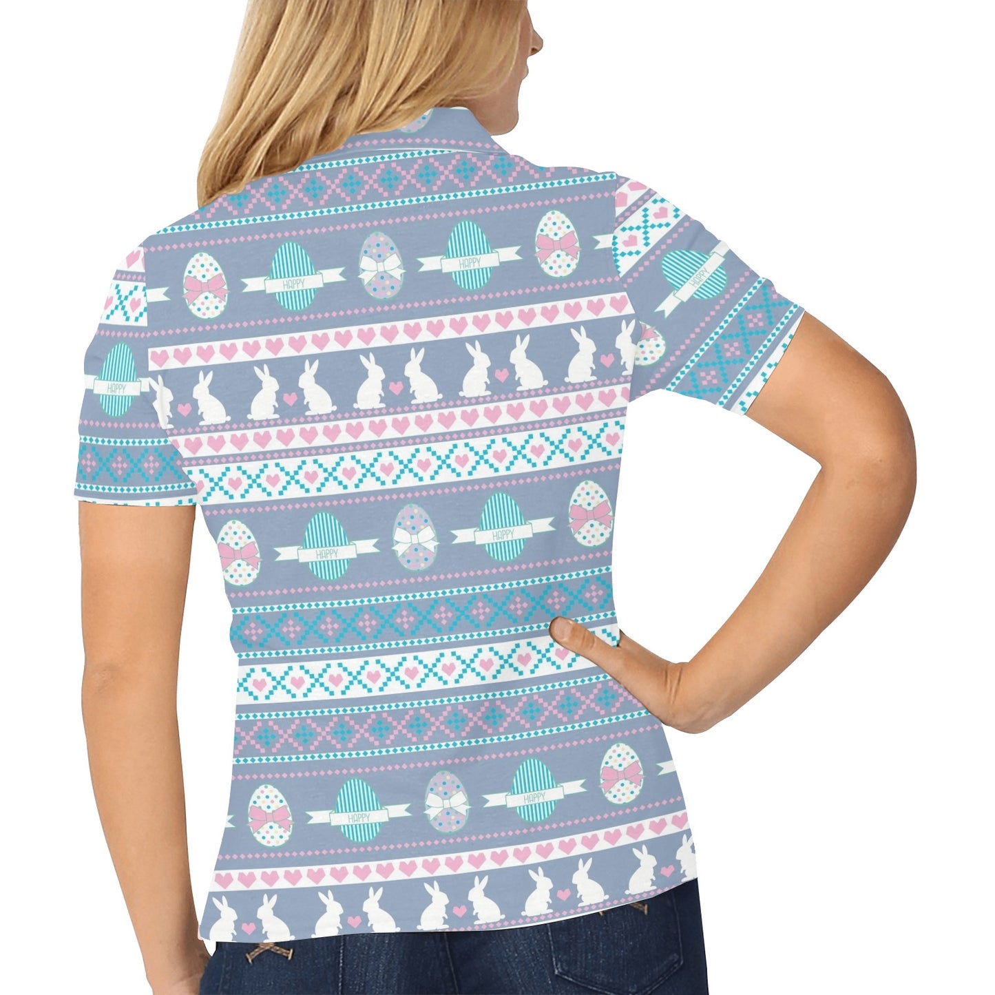 Easter Eggs Pattern Print Design RB013 Women's Polo Shirt
