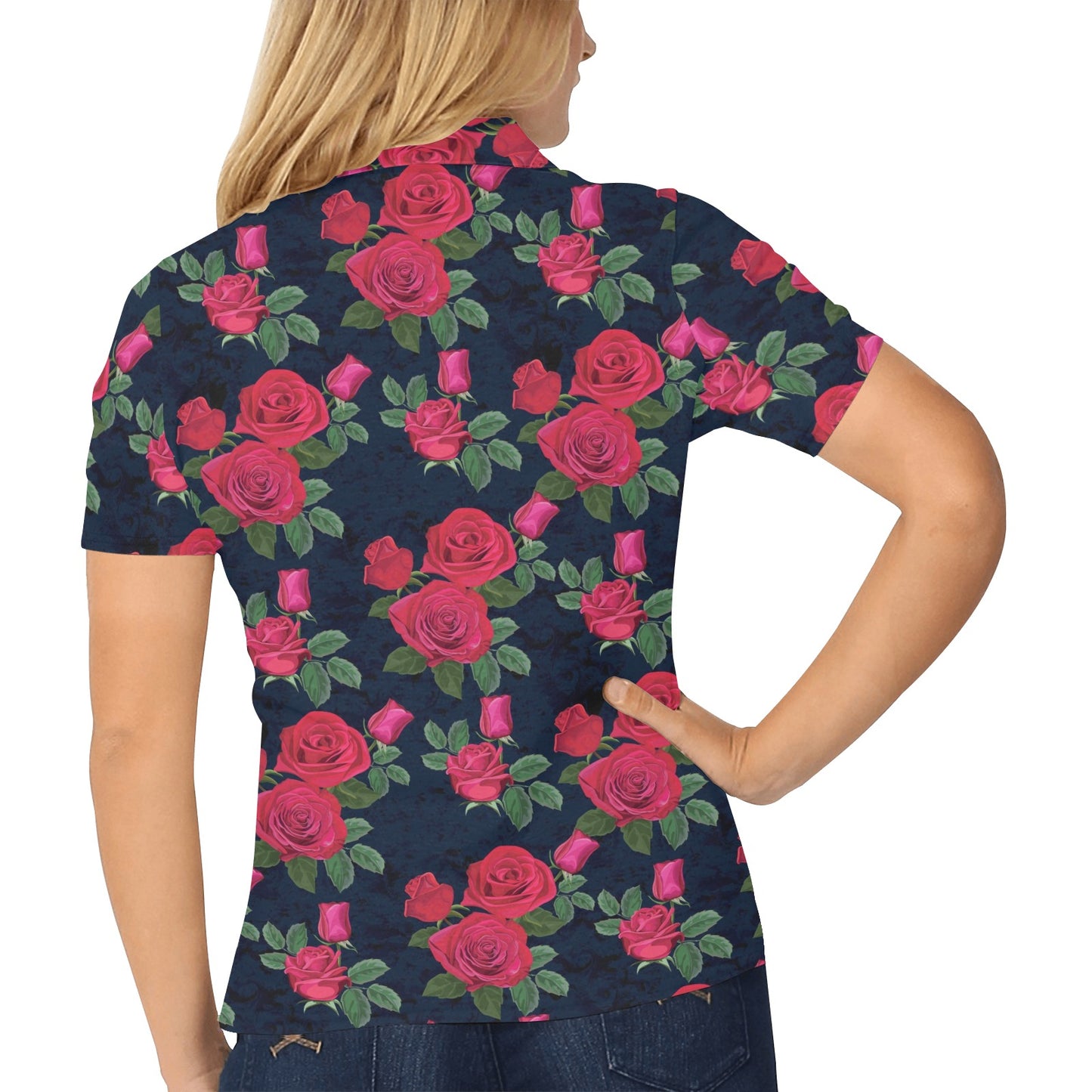 Rose Pattern Print Design A04 Women's Polo Shirt