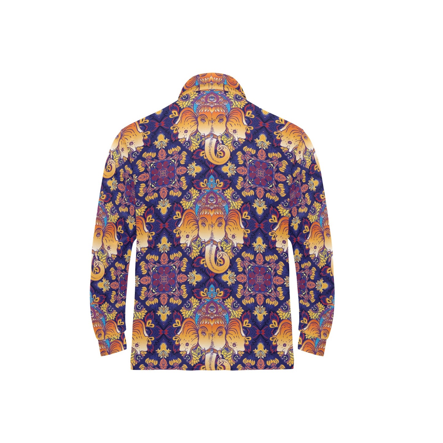 Ganesha Pattern Print Design 01 Long Sleeve Polo Shirt For Men's