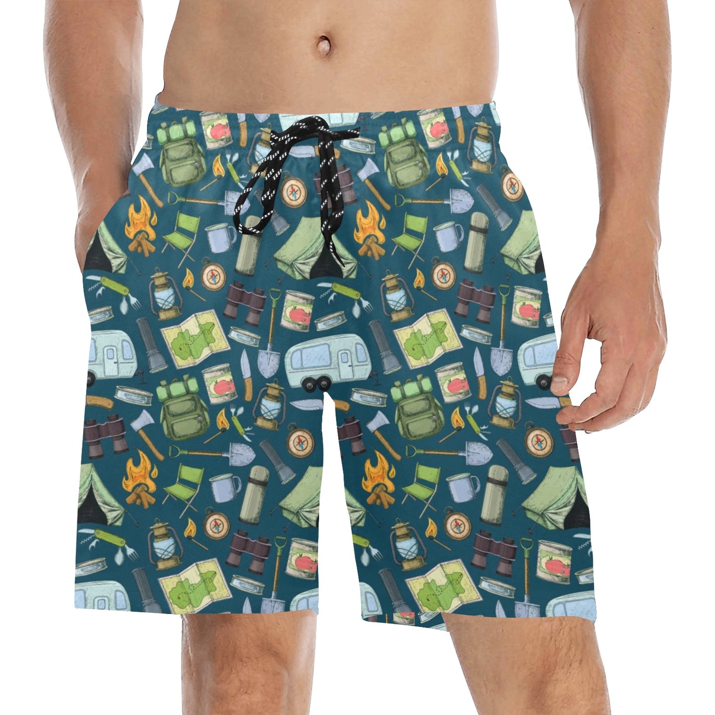 Camping Pattern Print Design 02 Men's Swim Trunks Beach Shorts