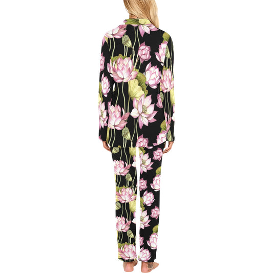 Water Lily Pattern Print Design WL06 Women's Long Pajama Set