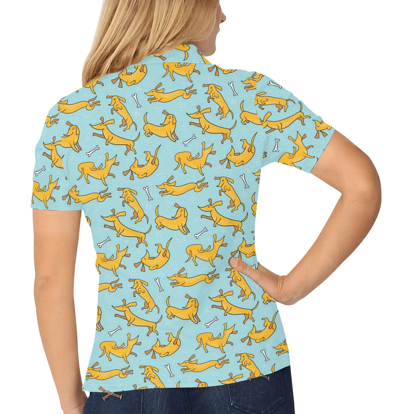 Dachshund Pattern Print Design 08 Women's Polo Shirt