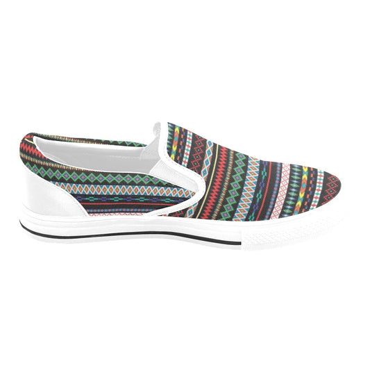 Southwest Pattern Print Design LKS302 White Slip Ons Canvas Women's Shoes