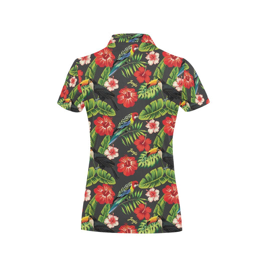 Tropical Flower Pattern Print Design TF04 Women's Polo Shirt