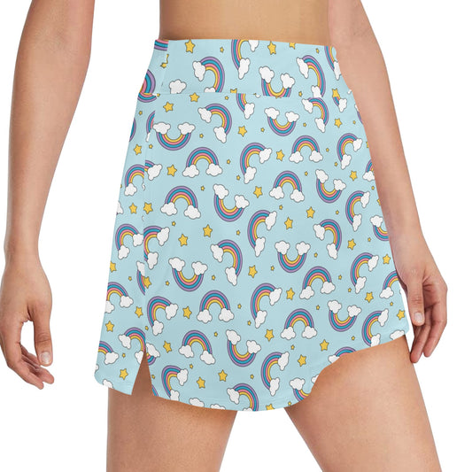Rainbow Cloud Print Pattern 17" Golf & Pickleball Skort with Pockets