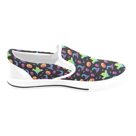 Halloween Print Design LKS404 White Slip Ons Canvas Women's Shoes