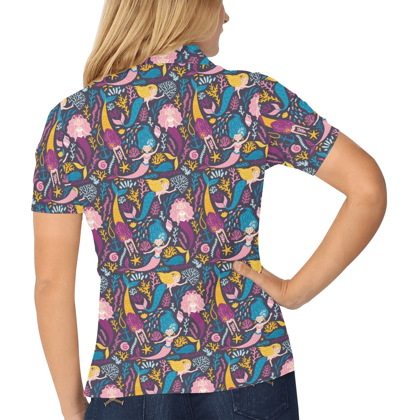 Mermaid Pattern Print Design 08 Women's Polo Shirt