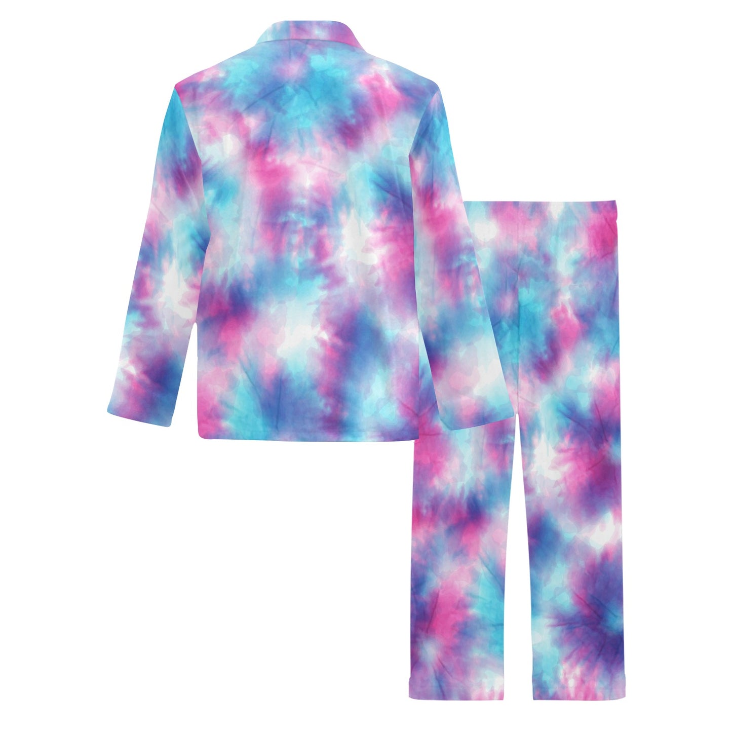 Tie Dye Blue Pink Men's Long Pajama Set