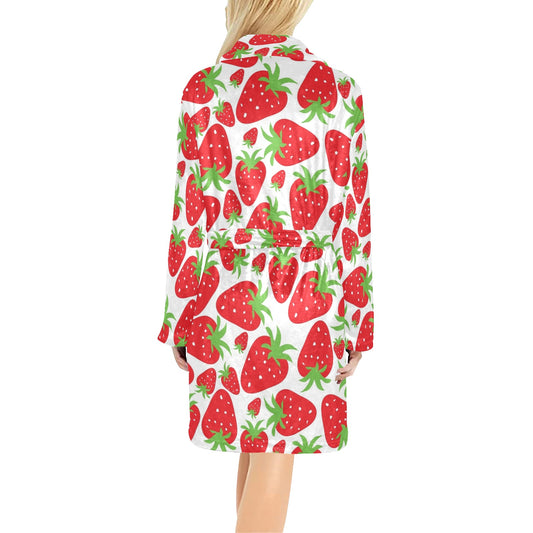 Strawberry Pattern Print Design SB01 Women's Fleece Robe