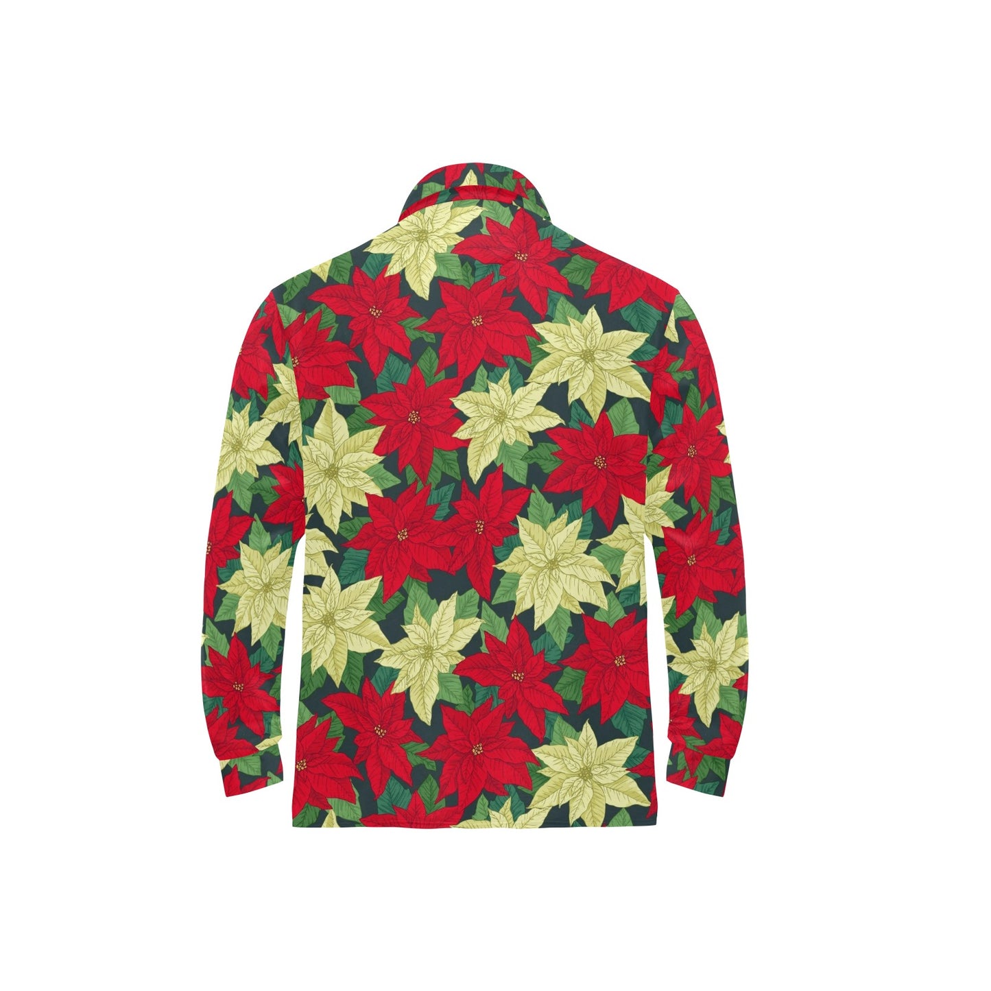 Poinsettia Pattern Print Design POT06 Long Sleeve Polo Shirt For Men's