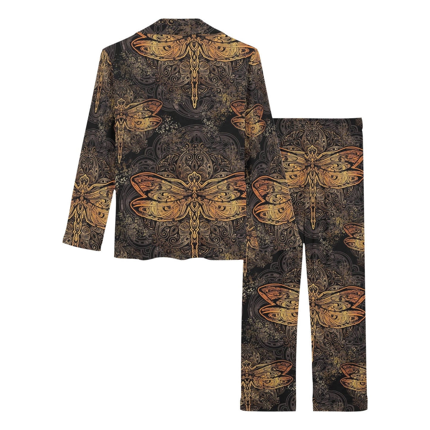 Gold Dragonfly Mandala Women's Long Pajama Set